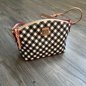 Dooney & Bourke Coated Cotton Small Gingham Suki Navy Crossbody bag purse white